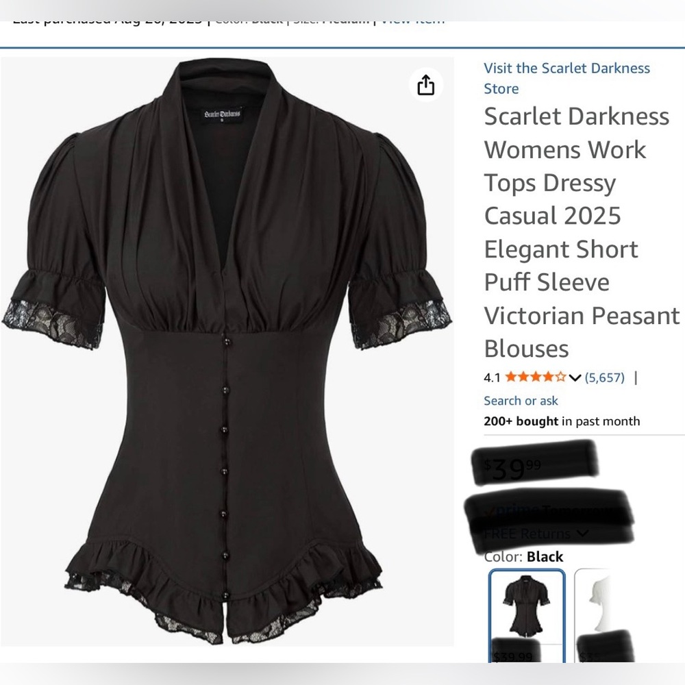 Scarlet Darkness Black Victorian Peasant Blouse